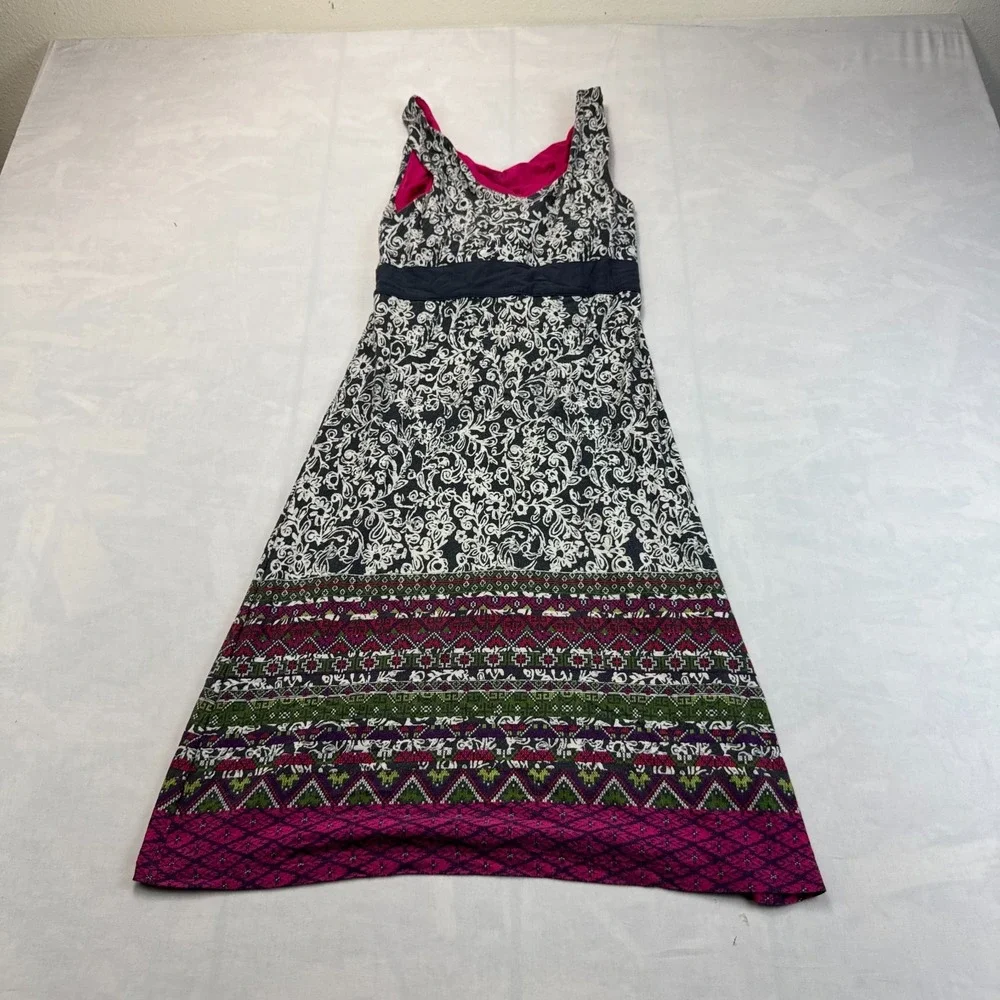 Athleta Dress Womens XS Black White Floral Lined Sleeveless V-Neck Tie Waist